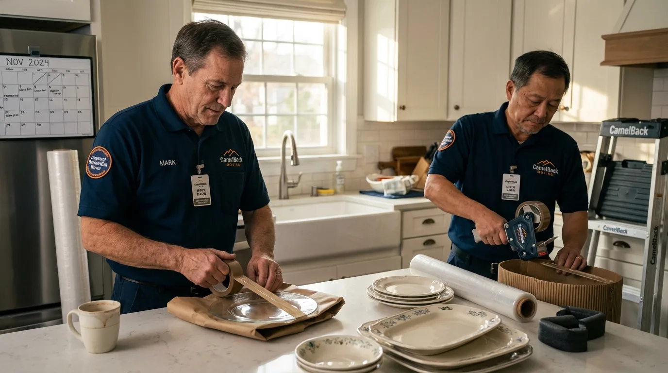 Professional crew packing kitchen dishware in Eldorado, TX